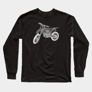 White CRF250R Bike Blueprint Sketch Art Long Sleeve T-Shirt